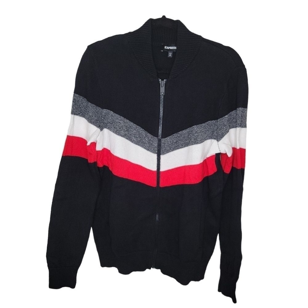 Express Men's full zip striped cardigan sweater size medium